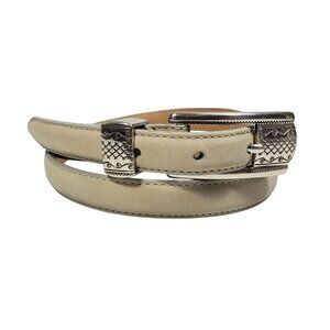 Talbots Suede Leather Belt Women's M Ivory Silver-Tone Made USA Western Boho